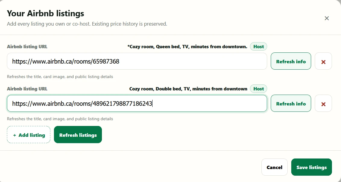 BnbPilot listing activity view showing impressions and click activity.